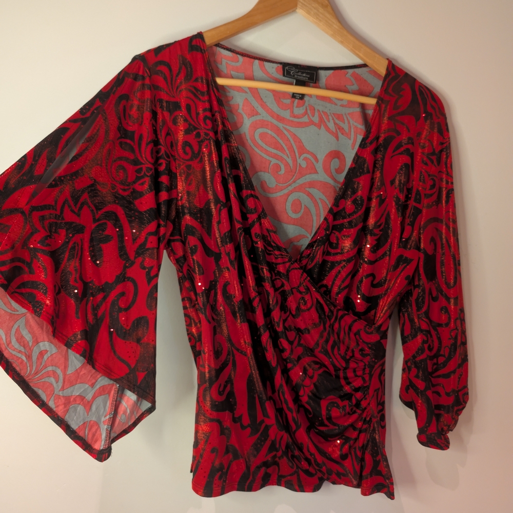 Dressbarn Red and Black Floral Blouse